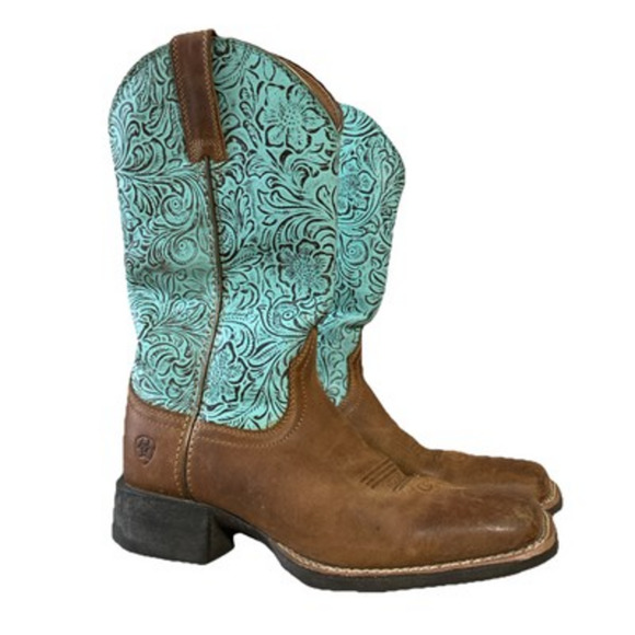 Ariat Women's Round Up Boots Sz 6B Turquoise Square Toe Leather Western 10042534 - Picture 1 of 9